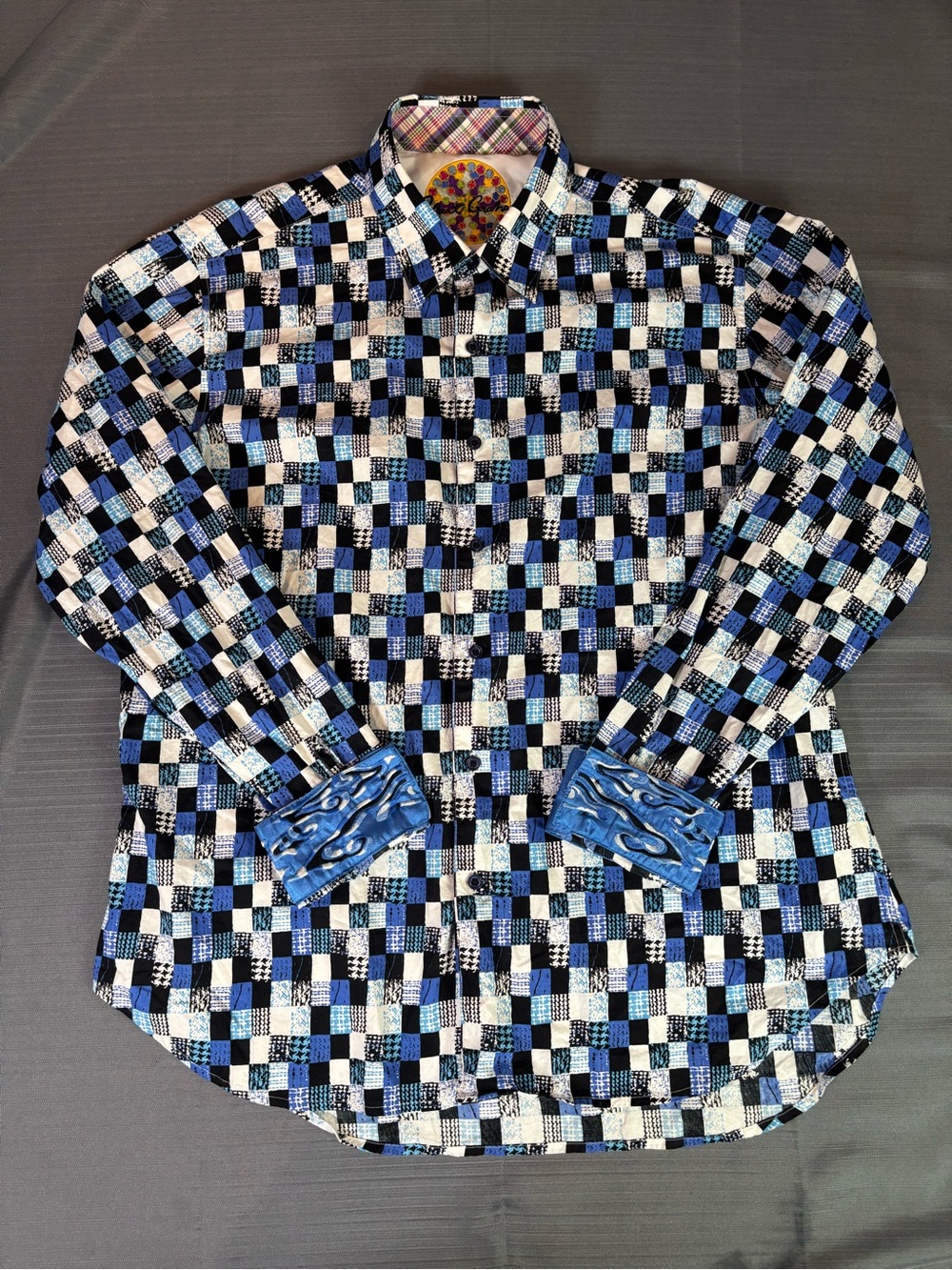 Robert Graham XL Classic Fit Blue Patchwork Embroidered Back Shirt